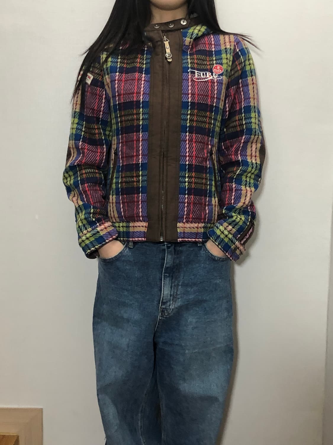 빈티지 푸부 비비드 컬러 체크 패턴 자켓 상품이미지7