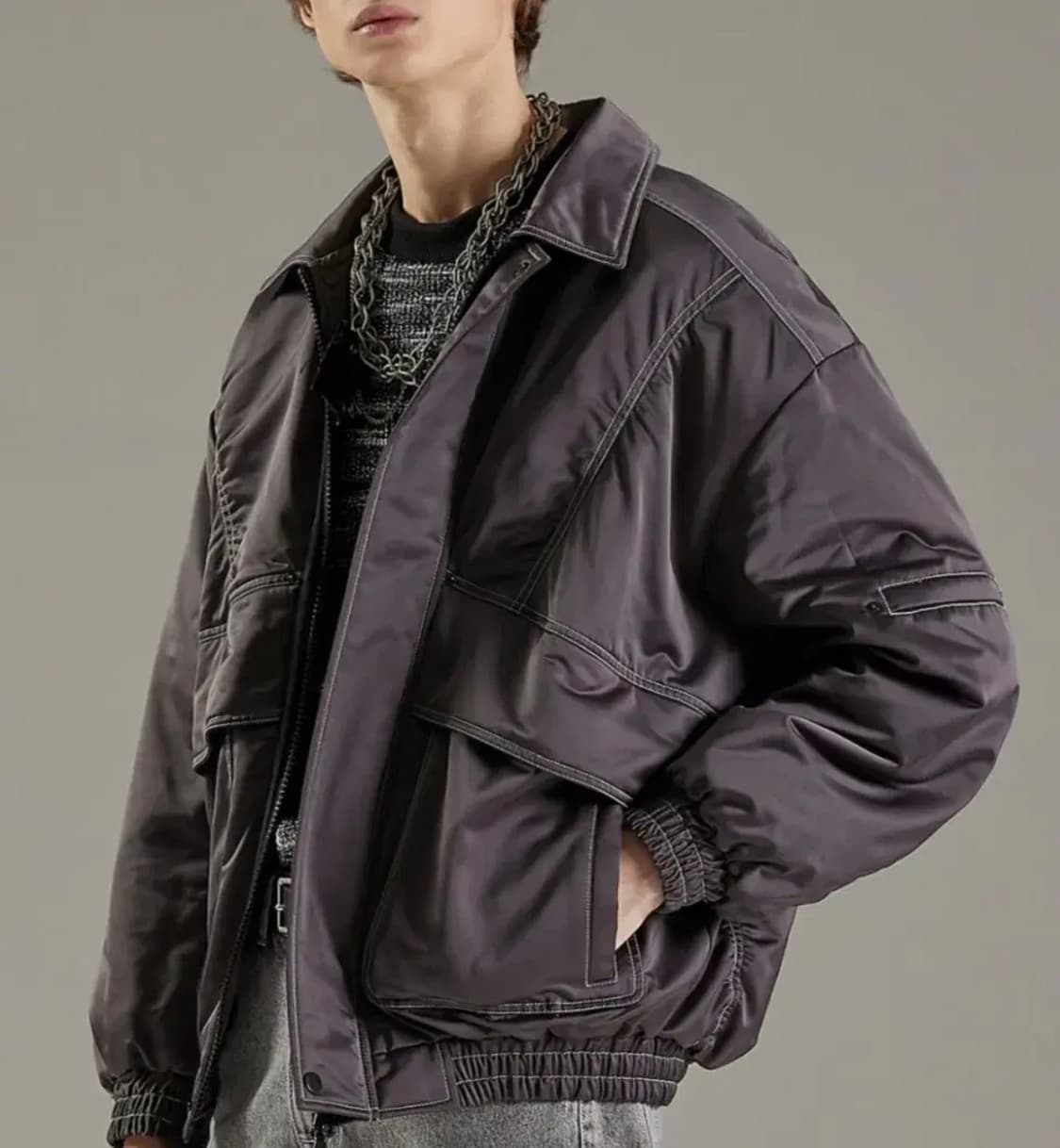 메종미네드 스티치 봄버자켓 그레이(S) 상품이미지1