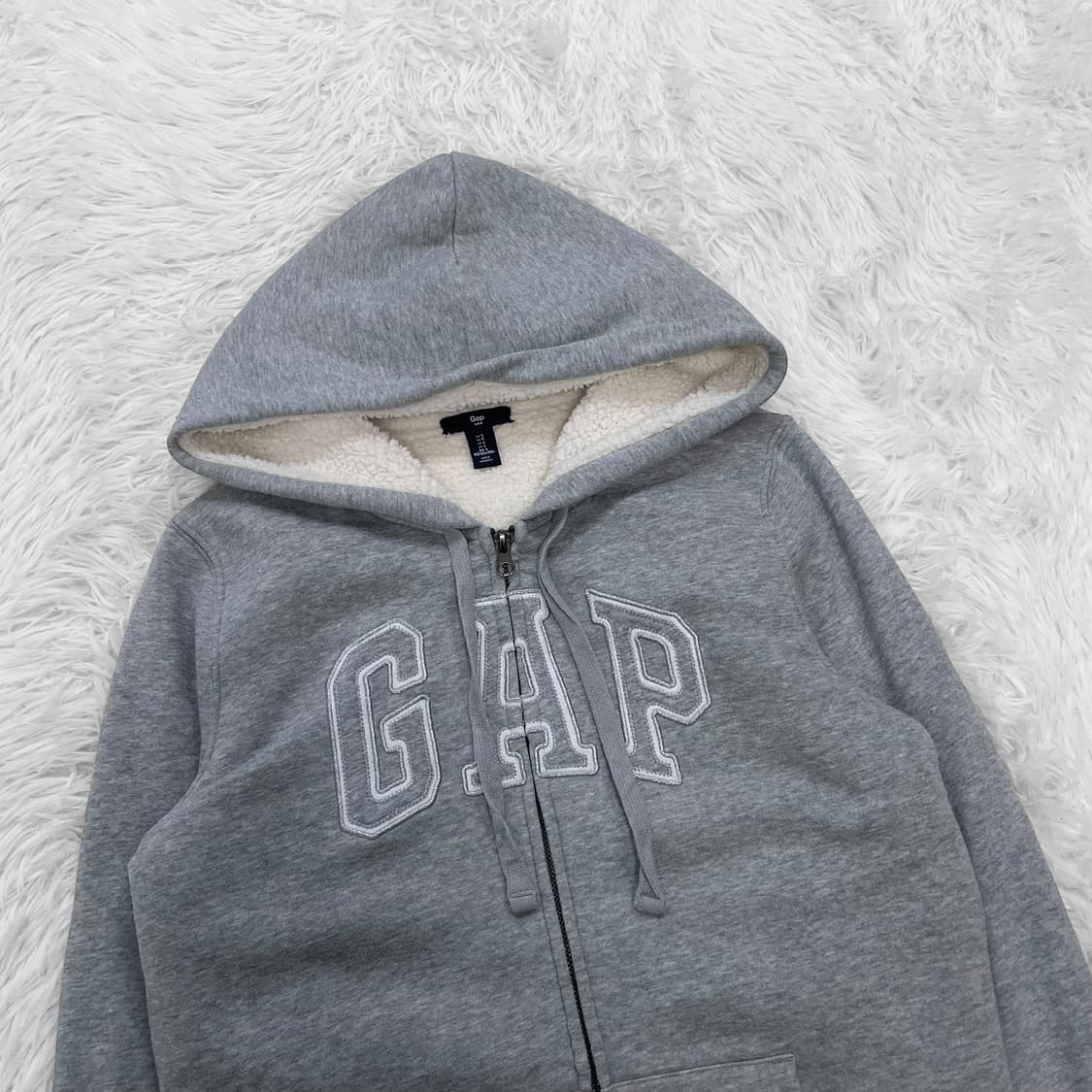 갭 Gap 스펠 로고 양털 후드집업 그레이 상품이미지3