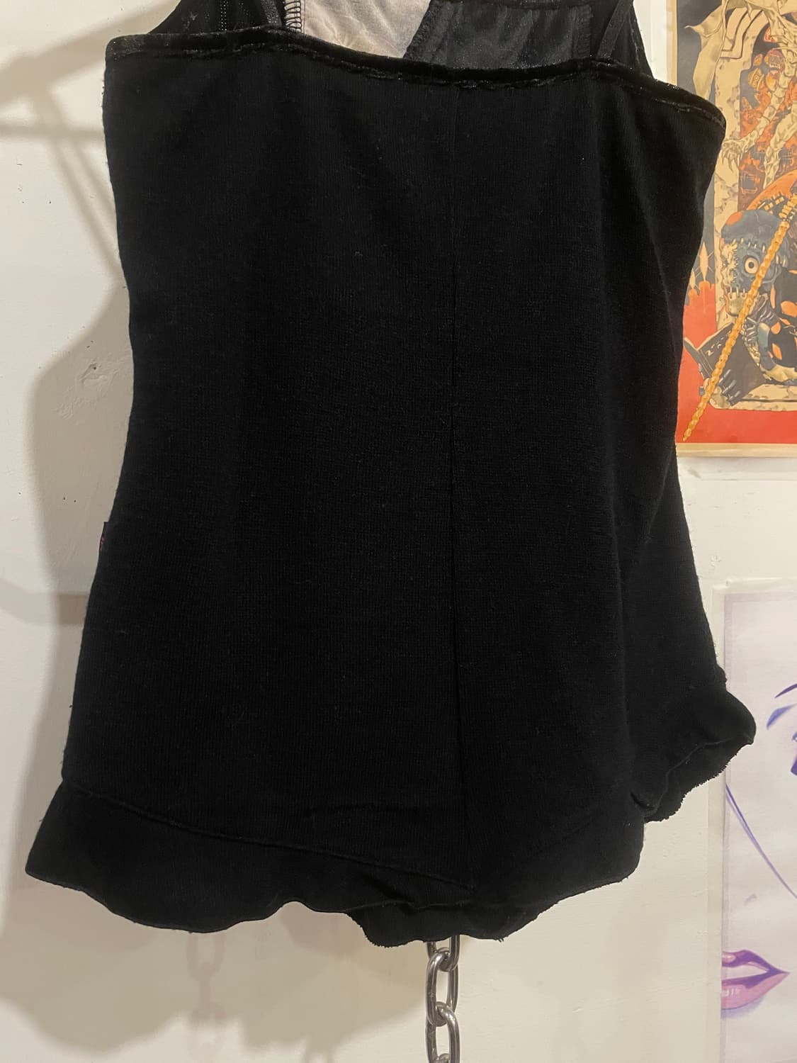 ozz on 오즈온 벨벳 레이어드 패치워크 레이스 블랙 니트 슬리브리스 상품이미지6