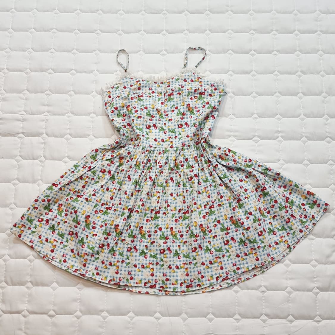 빈티지 딸기체리 체크 미니원피스 상품이미지1