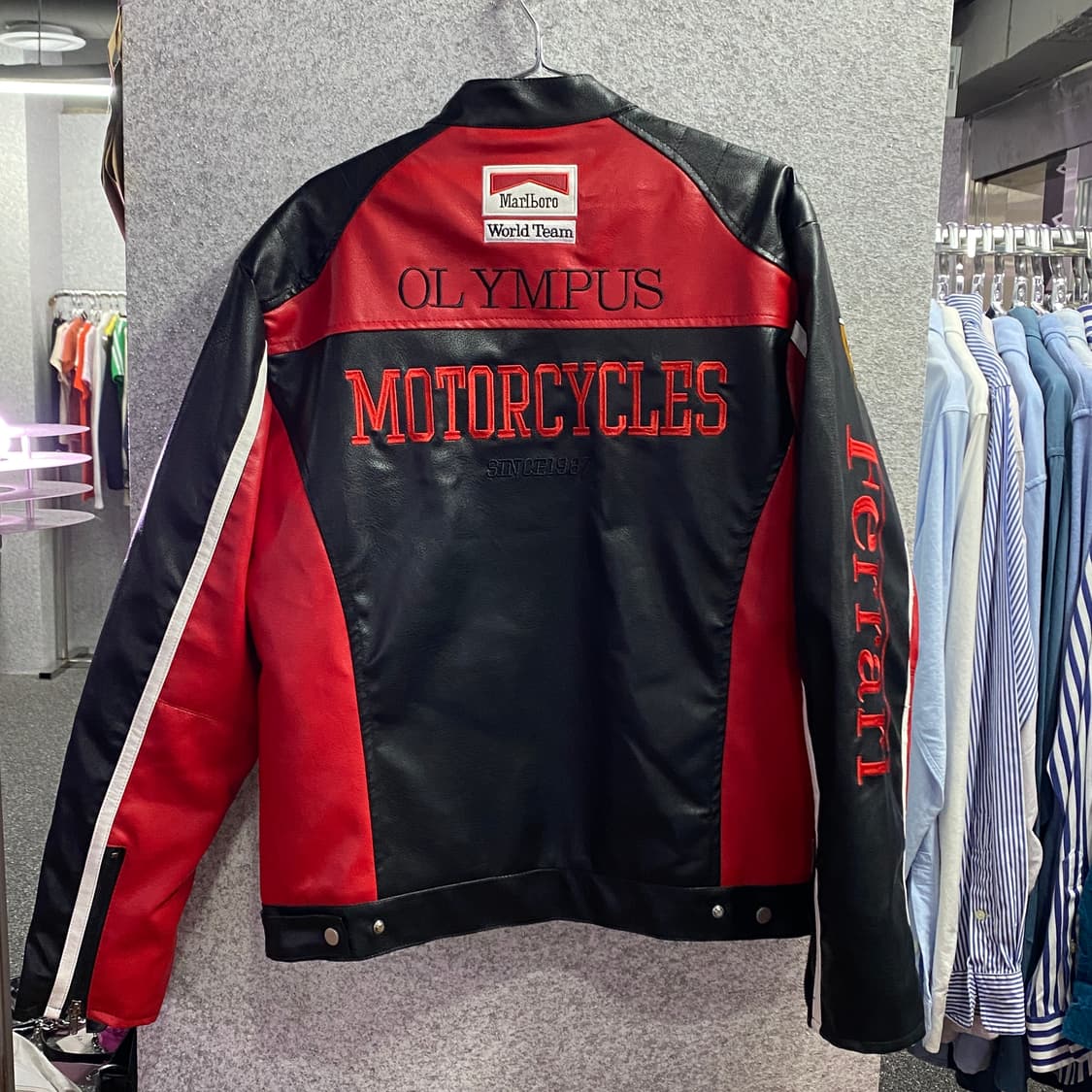 페라리 빅로고 배색 레이싱 레더자켓 B3264 상품이미지4