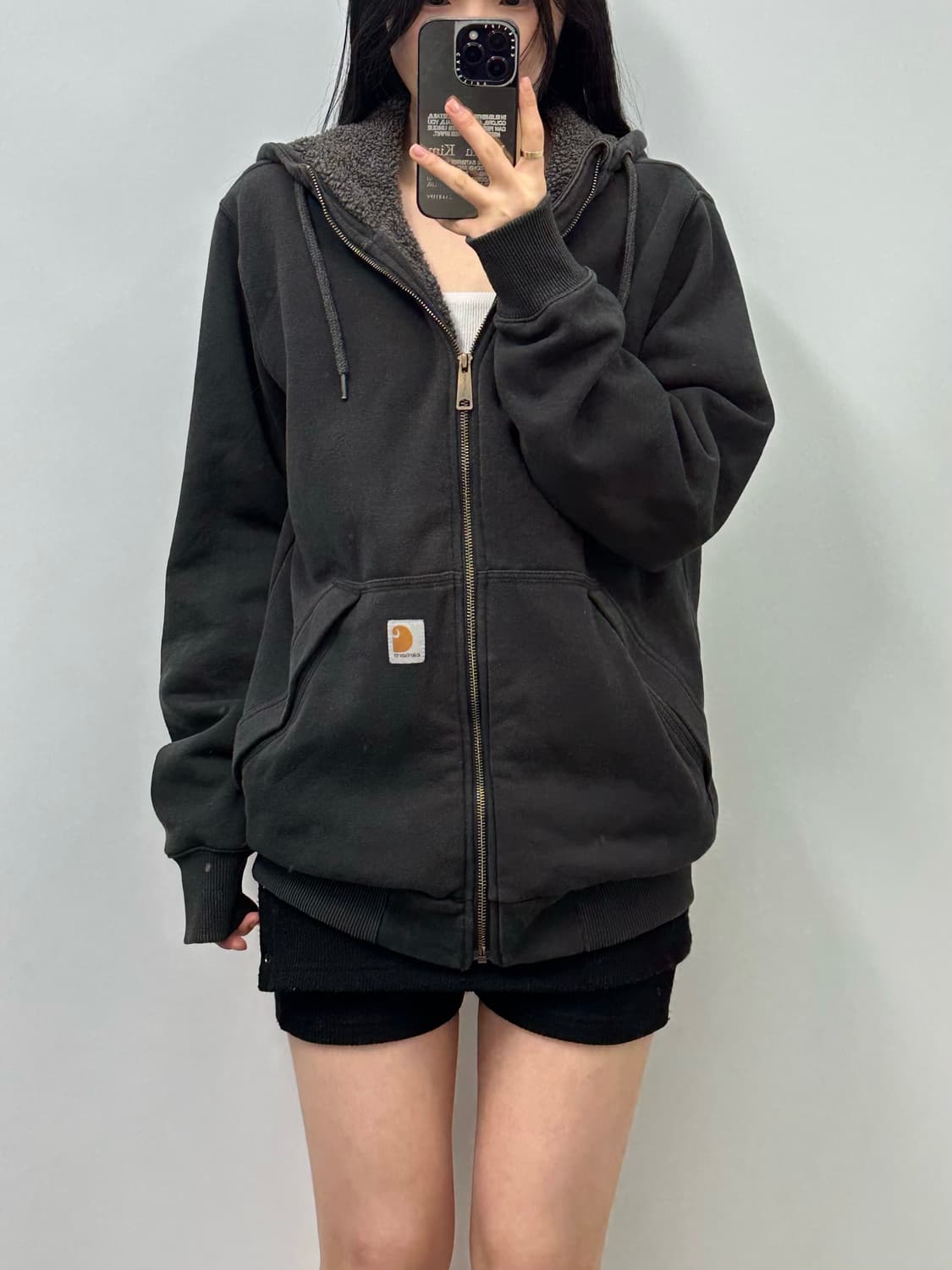 칼하트 로고 차콜 보아 후드집업 상품이미지1