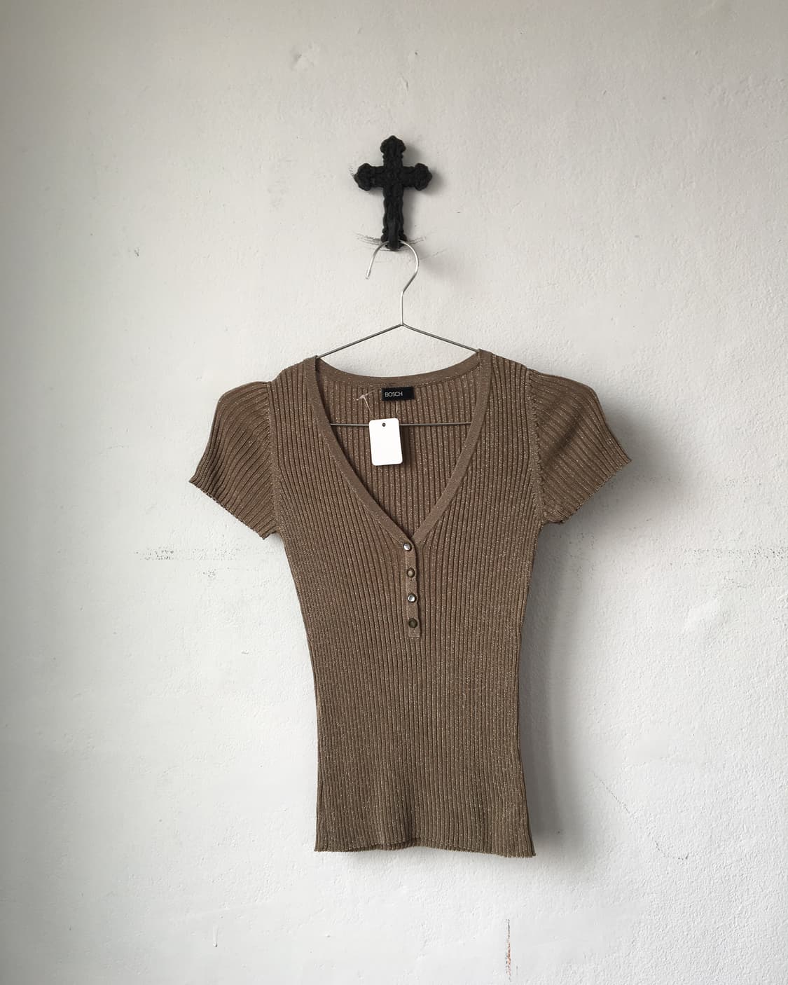 Glitter Henry neck ribbed top 상품이미지2