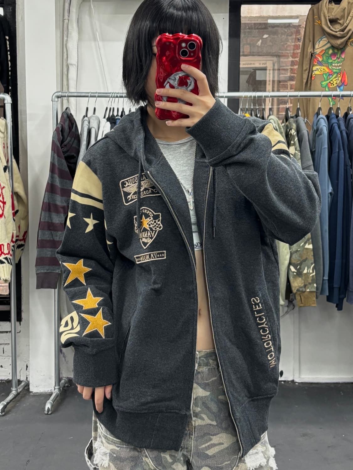 밴슨 레더 스타 패치 그레이 후드집업 상품이미지3