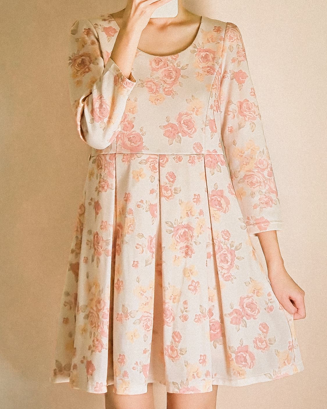 Colza 피치베이지 수채화 플로럴 원피스/ 상태 최상/ 일본빈티지 상품이미지2