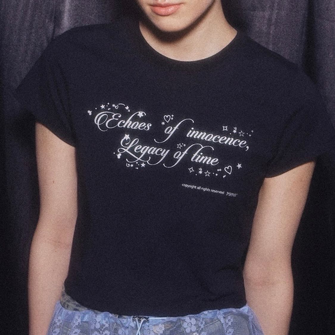 핍펫 글리터 반짝이 별 하트 레터링 블랙 반팔티 판매 상품이미지4