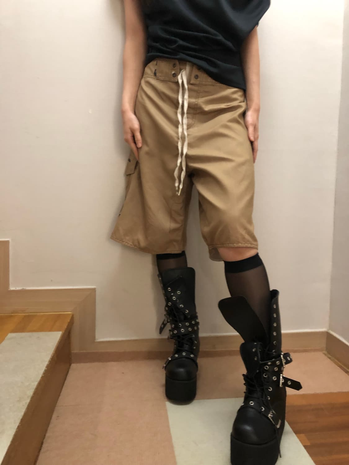 빈티지 베이지 펑크 버뮤다 팬츠 상품이미지3