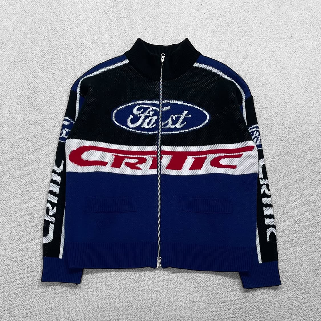 크리틱 레이싱 니트 집업 네이비 상품이미지1