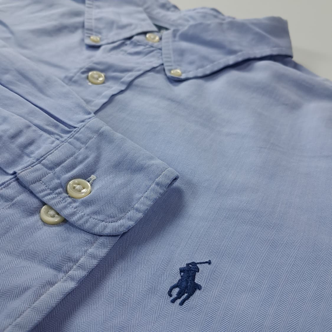 CK583 2XL 폴로 90s 블루 마이크로 헤링본 셔츠 남방 상품이미지4