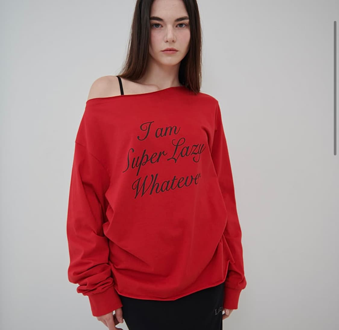 레이지 오프숄더 롱슬리브 티셔츠 - 레드 상품이미지1