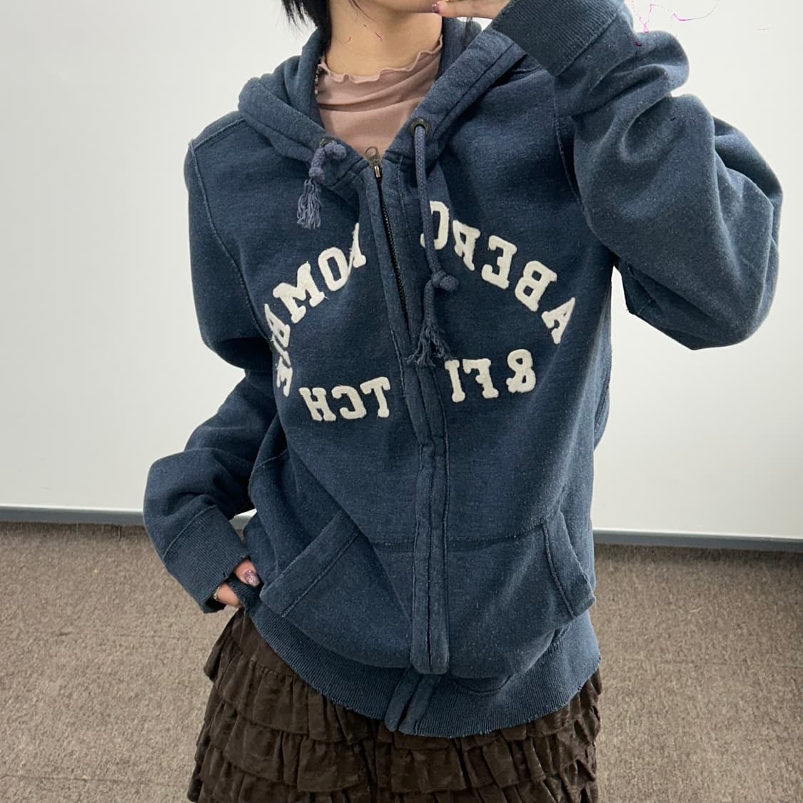 Abercrombie 아베크롬비 스펠아웃 로고 블루 후드집업 상품이미지2