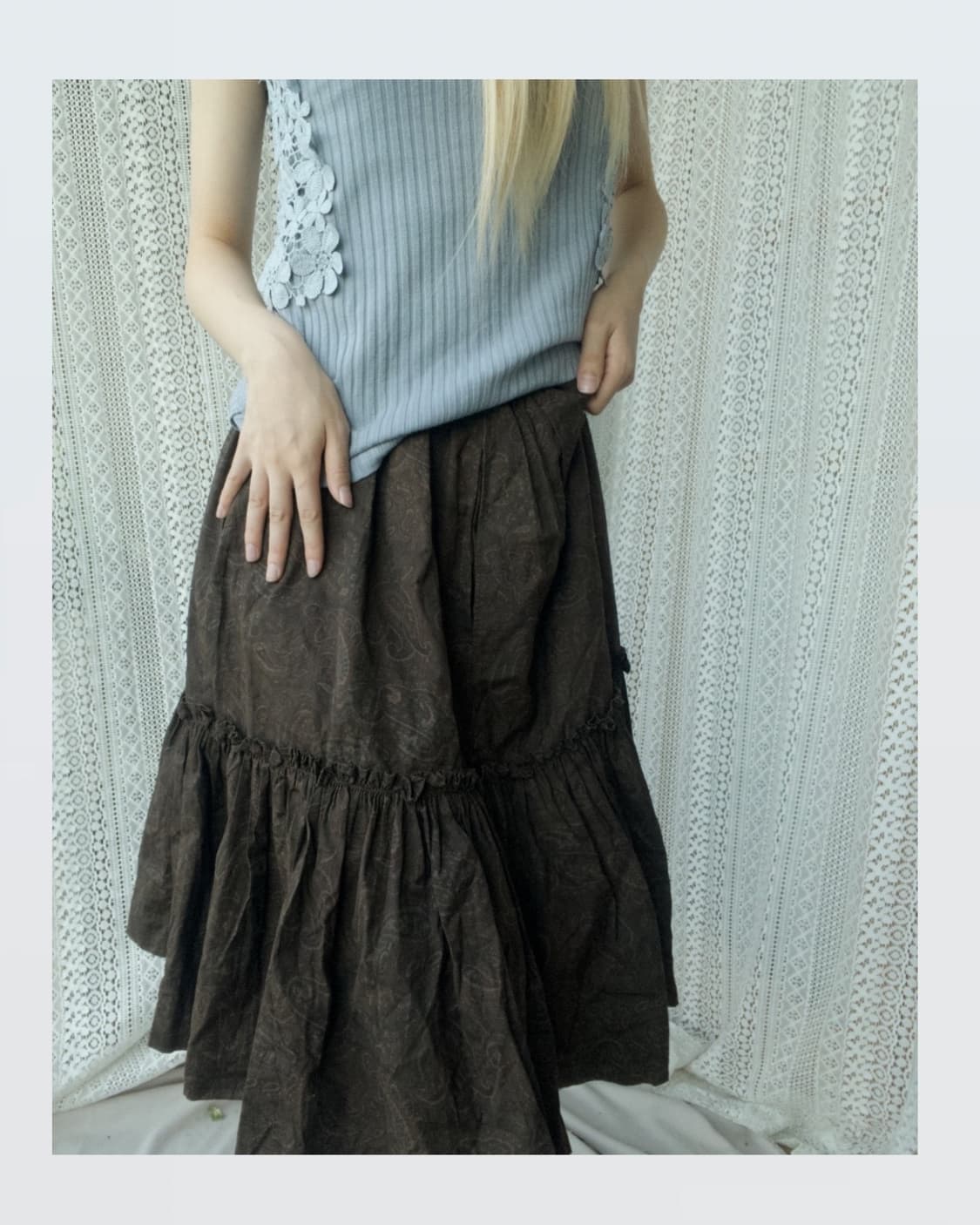 Brown Paisley Tiered Skirt 브라운 페이즈리 스커트 상품이미지4