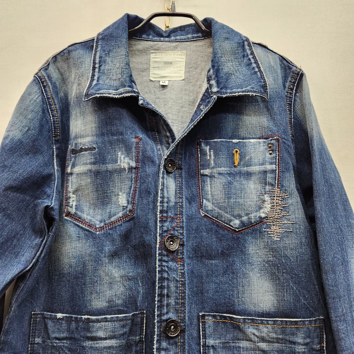 버커루 스티치 디테일 유니크 워싱 데님 자켓 M(M) 남여공용 상품이미지2