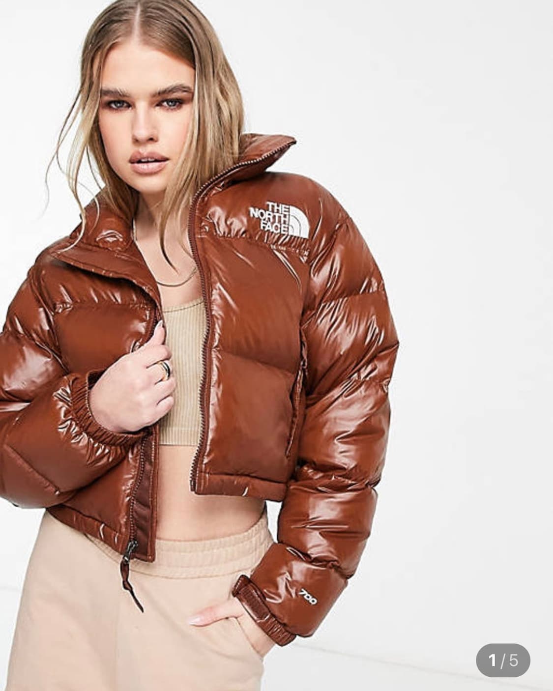 노스페이스 700눕시 크롭 숏패딩 브라운 다크오크Dark Oak 상품이미지2