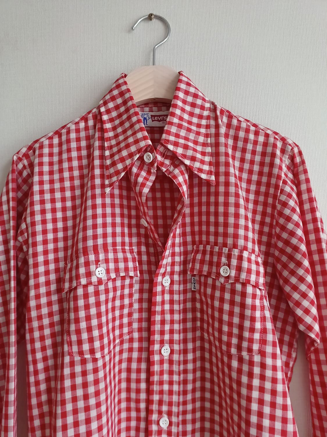 70s 리바이스 깅엄 체크 셔츠 레드 levis 웨스턴 케쥬얼 빈티지 상품이미지5