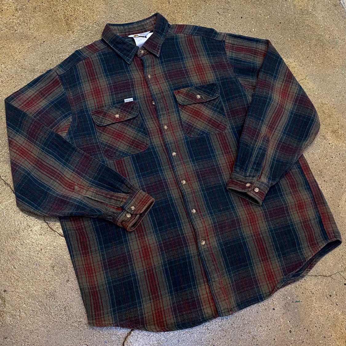 레어 90s Made in USA빈티지 칼하트 워크 헤비코튼 체크셔츠 상품이미지2