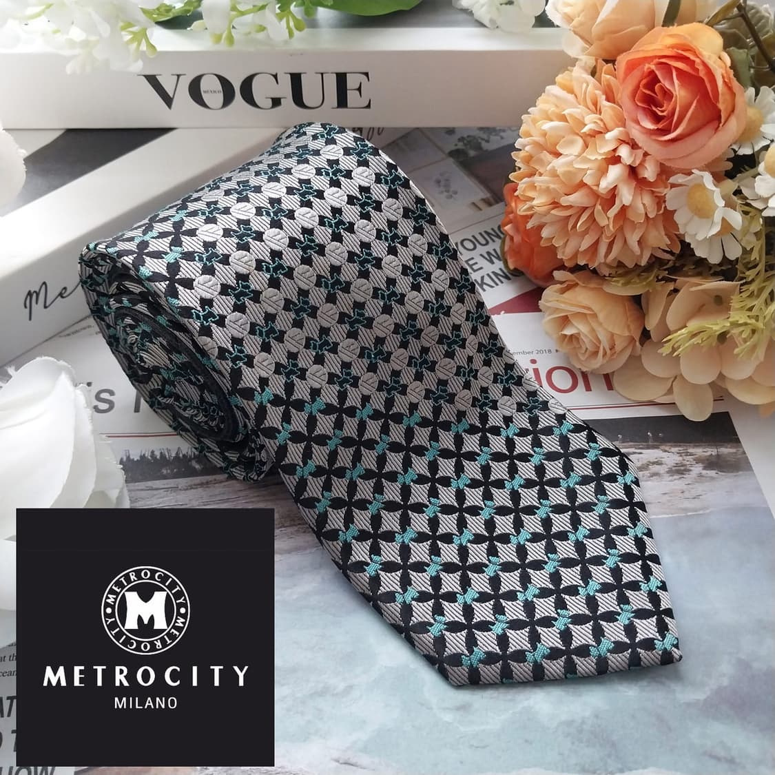 메트로시티 실크 블랙 패턴 넥타이 8.6cm A+등급 K2462
 상품이미지2