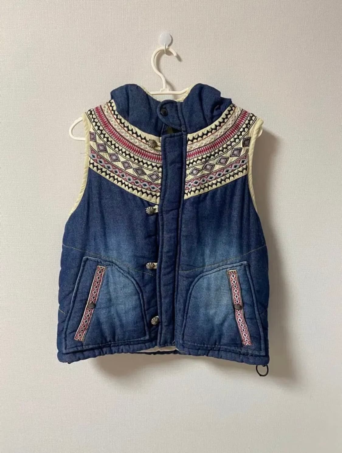 일본 빈티지 모리걸 하구미 보헤미안 청 조끼 상품이미지2