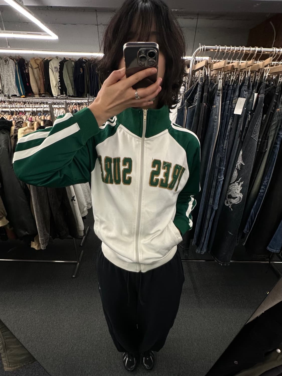 M)Mer Vester 빈티지 패치 로고 그린 트랙탑 져지 상품이미지1