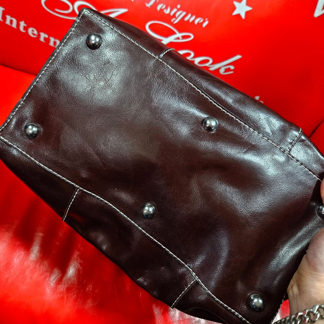 핸드메이드 브라운 레더 빅 토트백 38 x 32 x 15 size 상품이미지3