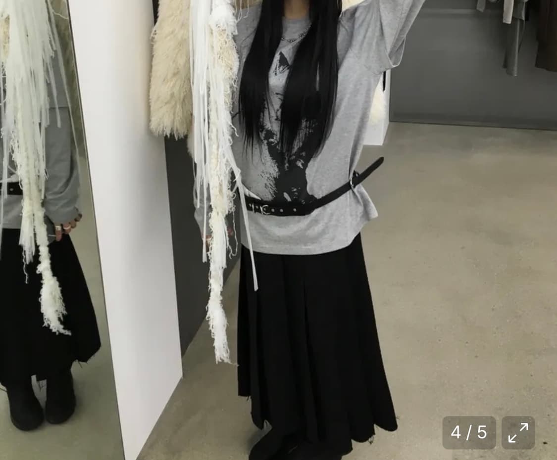 쓰리투에이티 롱플리츠스커트 블랙 상품이미지2