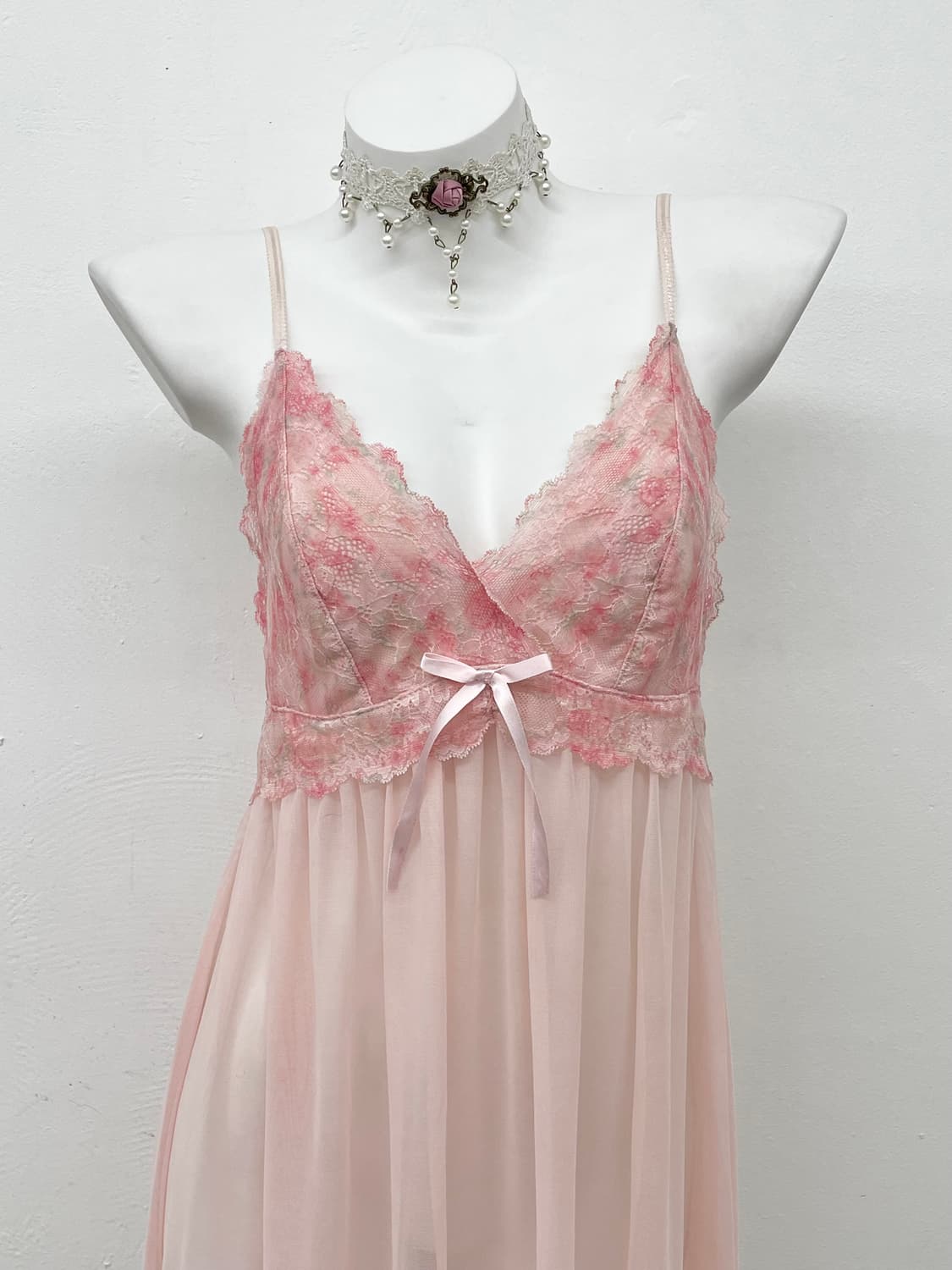 핑크 시어 레이스 슬립 상품이미지2