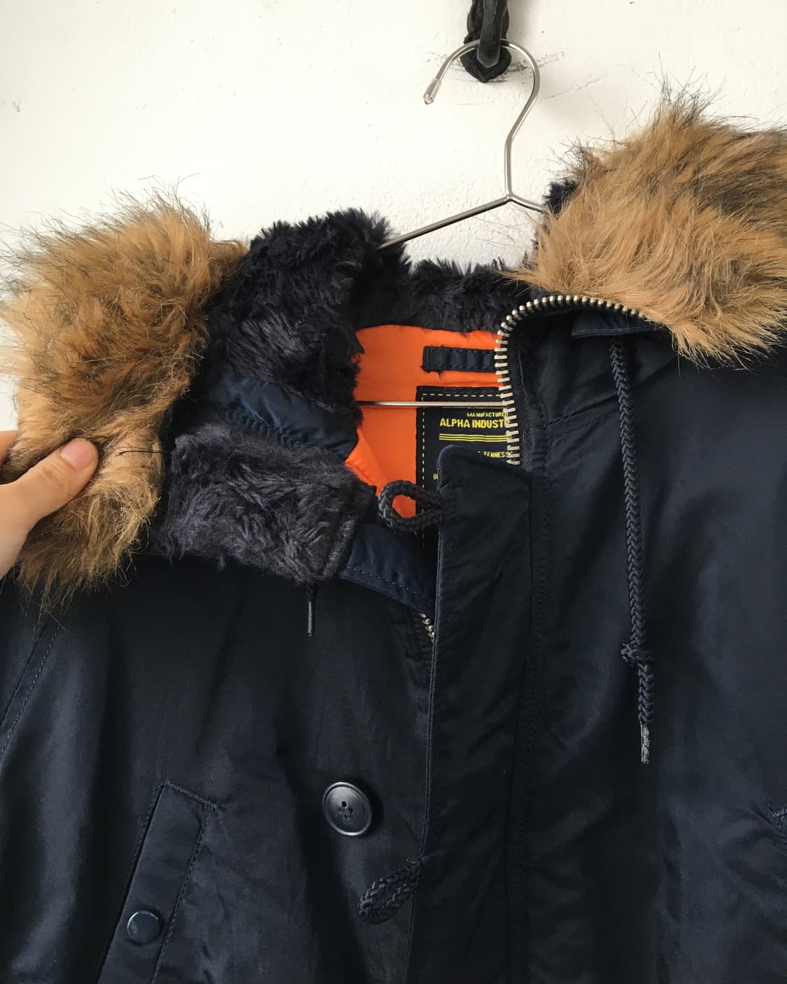 Alpha inderstries navy fake fur hood jum 상품이미지7