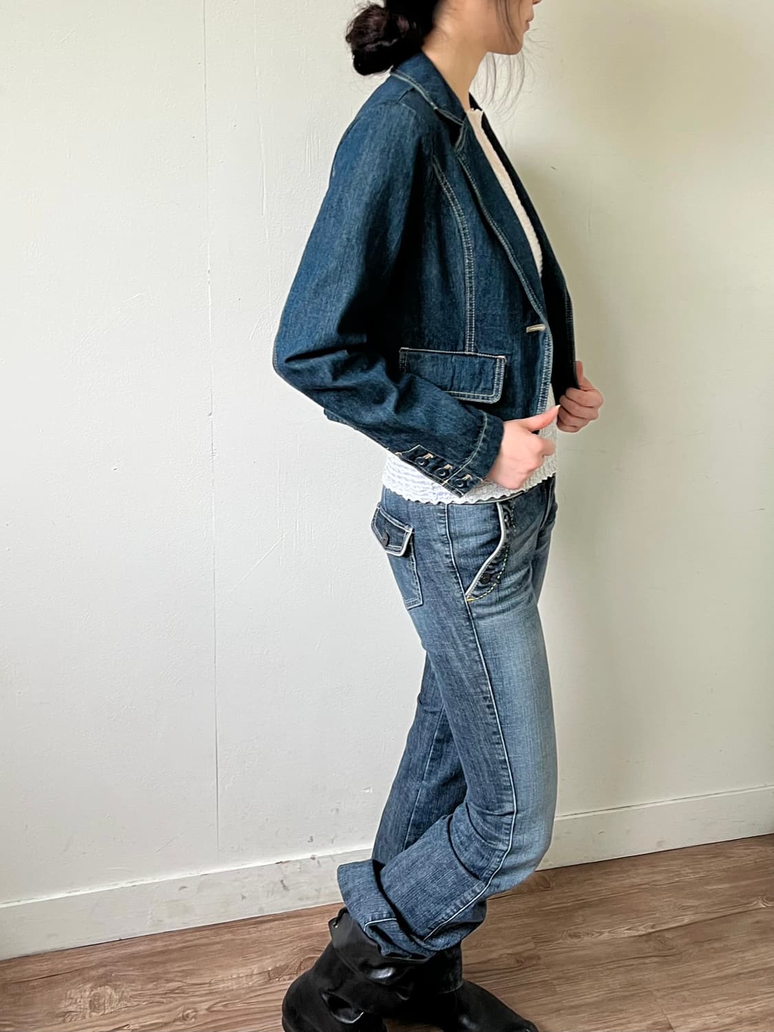 Japan vtg 원버튼 크롭 데님 자켓 상품이미지6