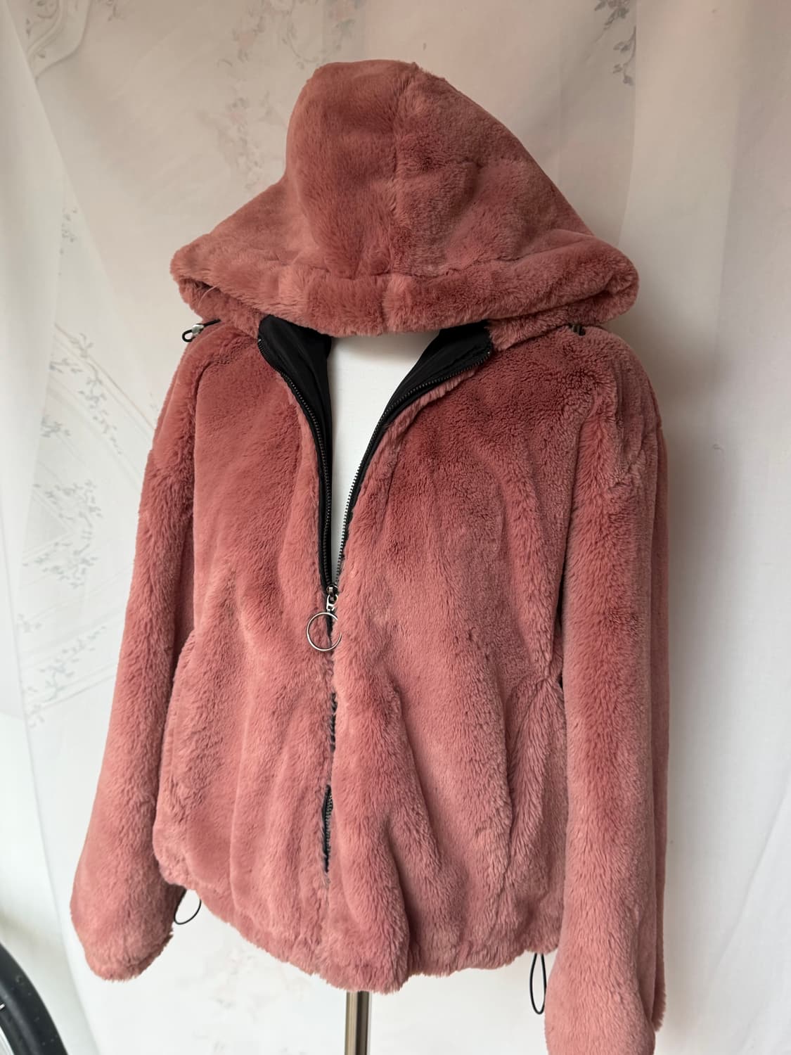 핑크 갸루 털 후드집업 상품이미지1