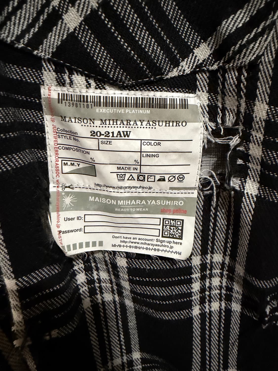 미하라 야스히로 데미지 체크 셔츠 46 (오버핏 실사이즈 110) 상품이미지5