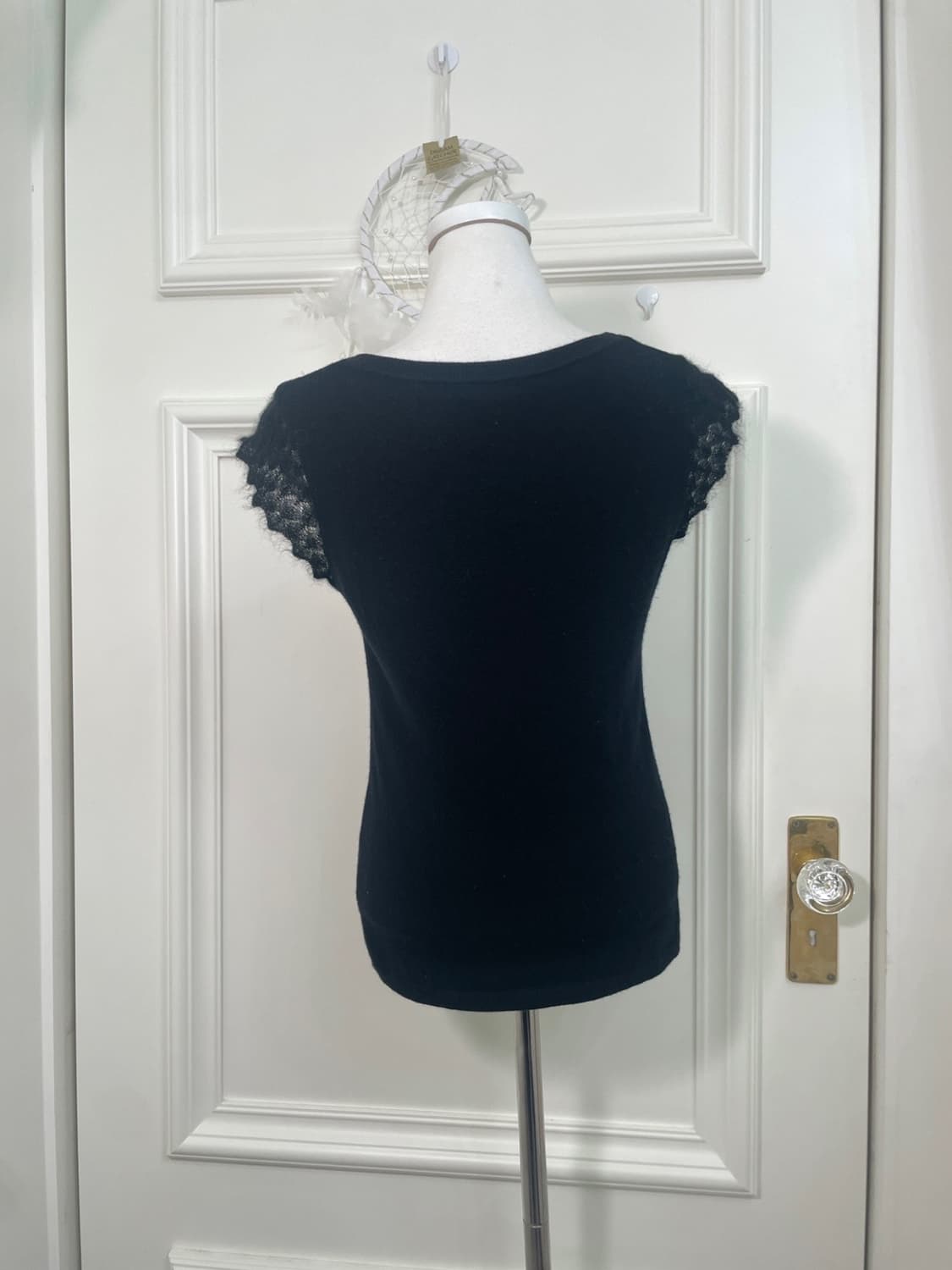 black crochet point angora slim knit top 상품이미지3