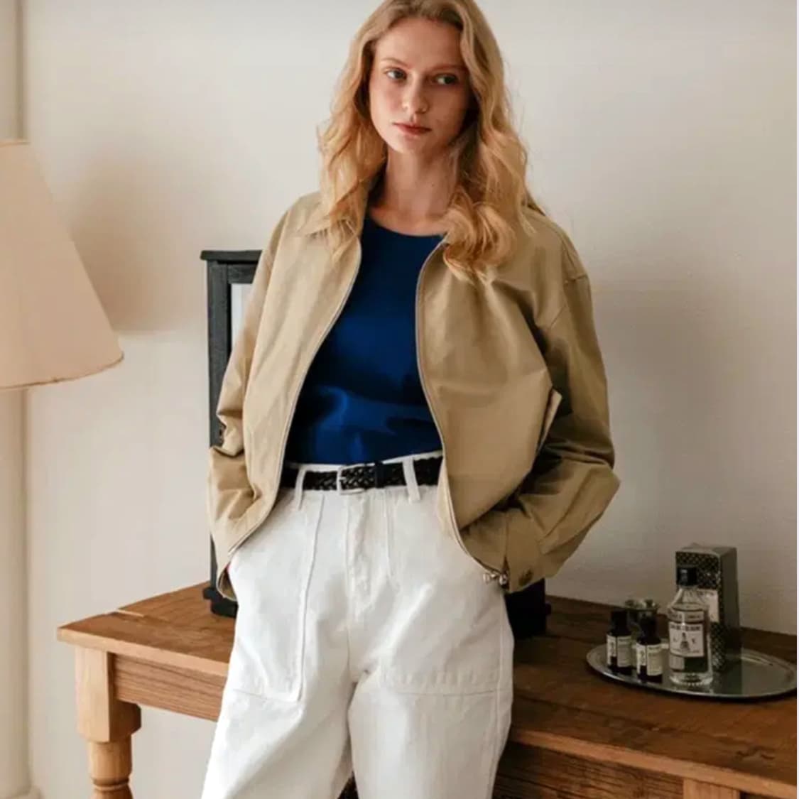 라미네즈(LAMINEZ) 투웨이 미니멀 블루종 자켓 프리사이즈 새상품 상품이미지2