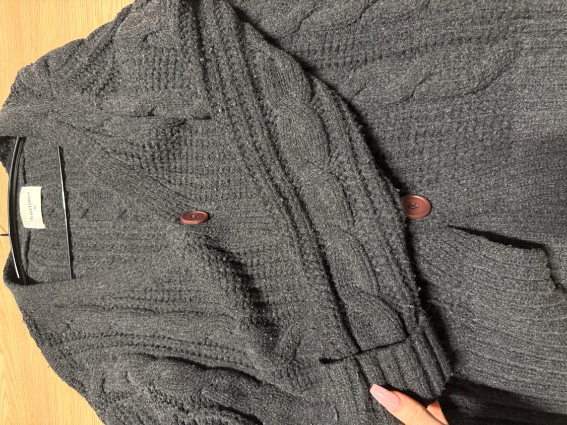 쓰리타임즈 케이블 울 가디건 차콜 상품이미지3