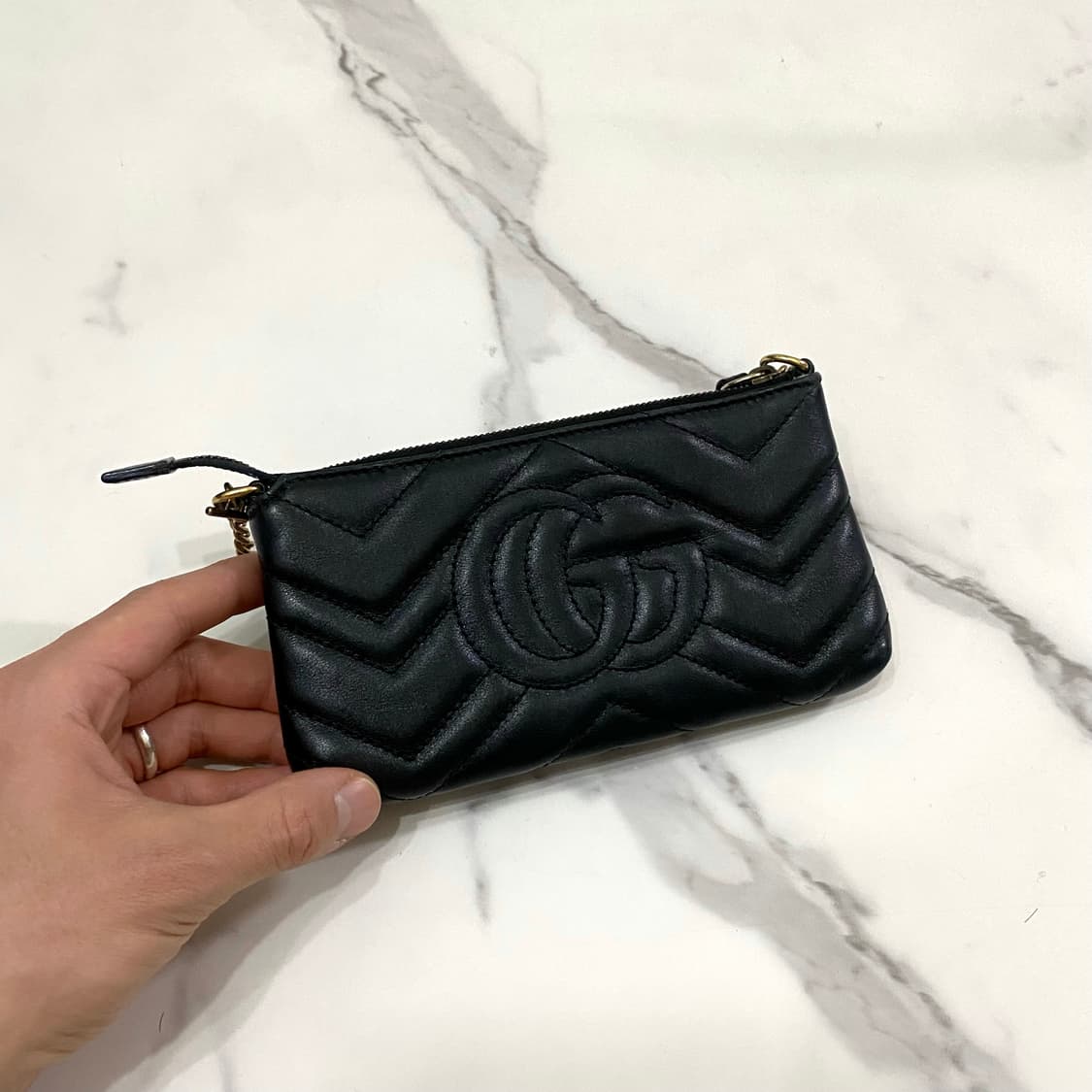 구찌 GG 마몽 가죽 체인 파우치백 블랙 443129 상품이미지7