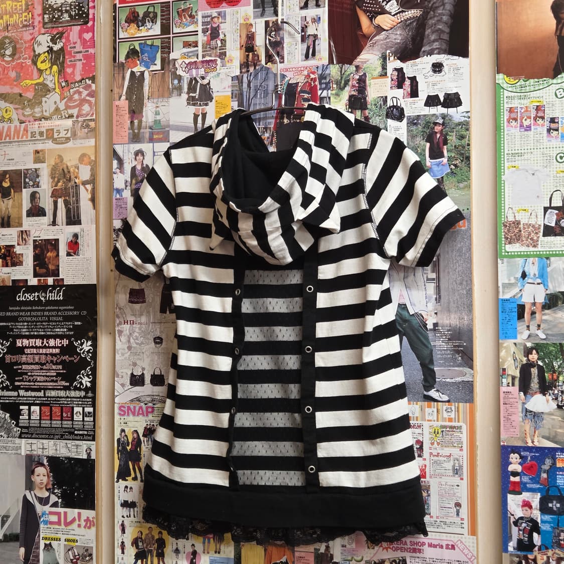 JPN 펑크 스트라이프 레이스 반팔 후드집업 상품이미지5