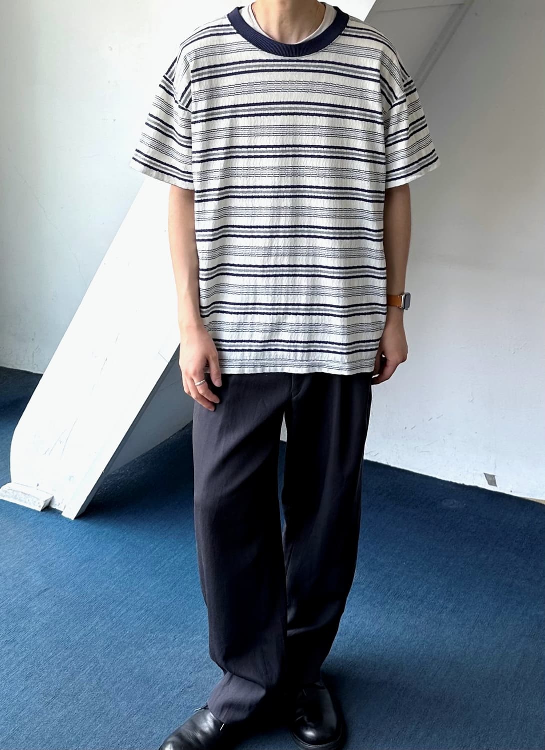 Cotton jacquard design stripe knit tee 상품이미지6
