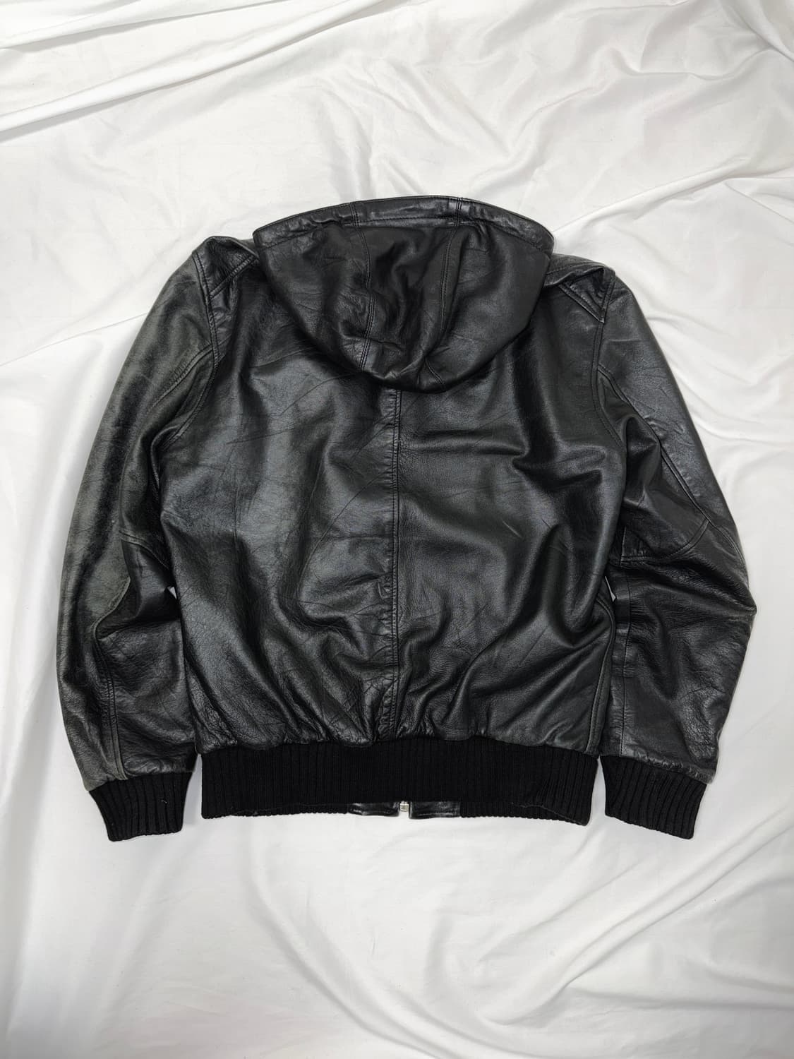 빈티지 에이징 레더 후드 자켓 상품이미지5