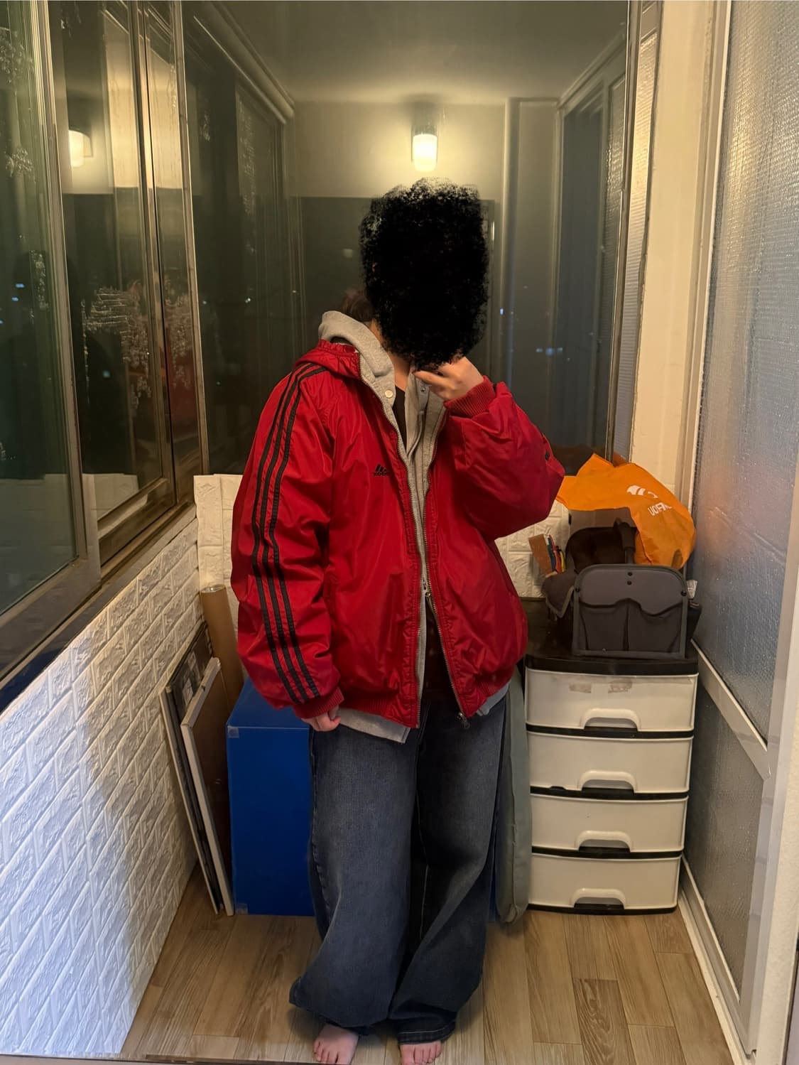 아디다스 90s 올드스쿨 리버시블 빅 로고 점퍼 L (착샷o) 상품이미지2