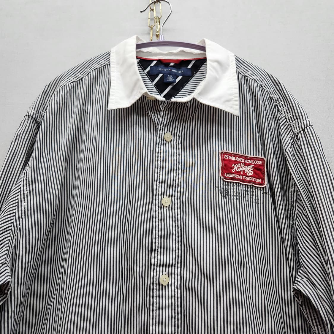 올드스쿨 타미힐피거 빈티지 패치 스트라이프 셔츠 L(XL) 상품이미지2