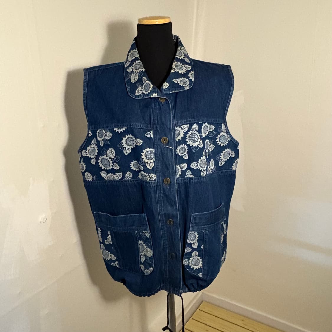 해바라기 패턴 오버핏 모리 보헤미안 빈티지 청조끼 데님 베스트 상품이미지5