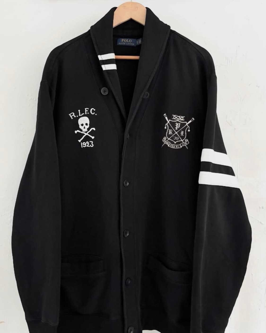 Polo 폴로 랄프로렌 신형 로잉 클럽 블랙 스컬 숄카라 가디건 상품이미지1