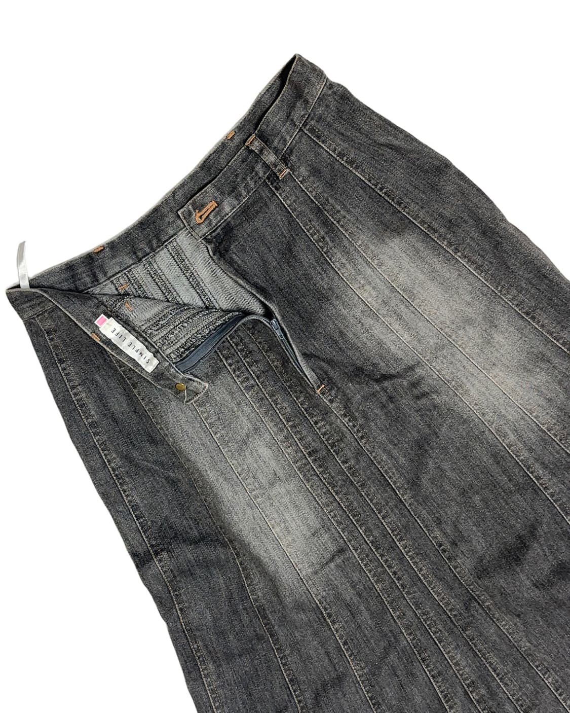 빈티지 샌드 워시 그레이 데님 롱 스커트 상품이미지3