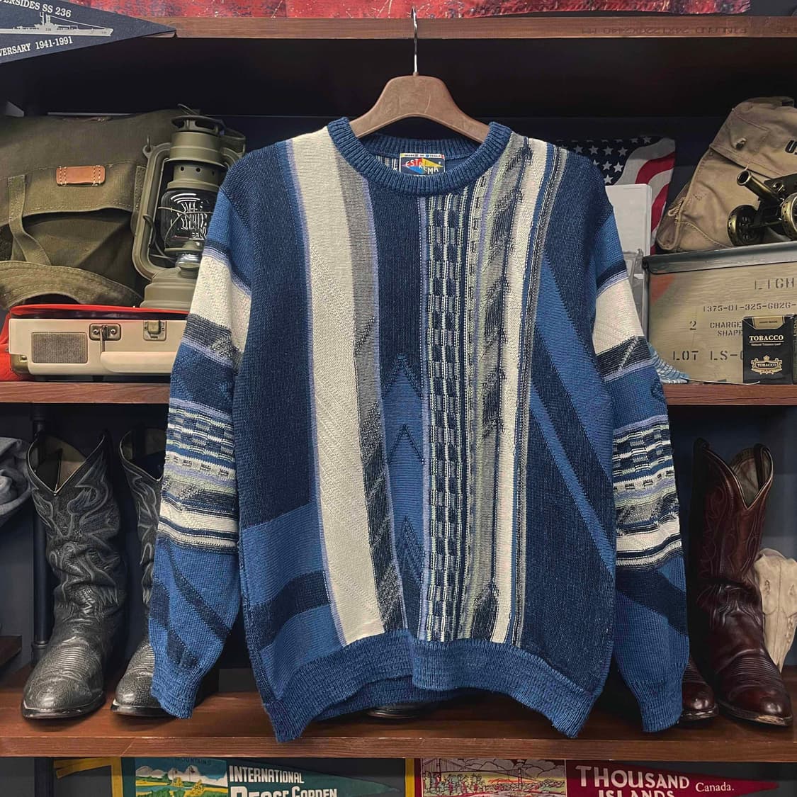 90s ESTREMA 이탈리아 빈티지 멀티 패턴 니트 스웨터 N500 상품이미지1