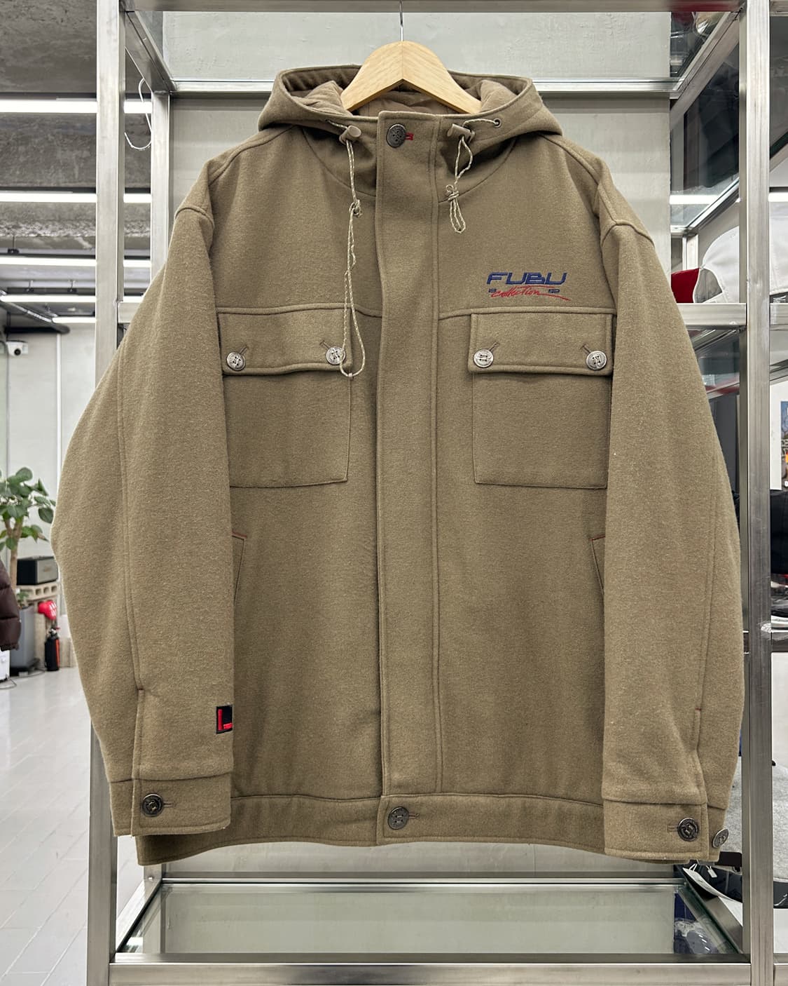 Fubu 00s 엠브로이더리 울 후드 자켓 베이지 상품이미지3