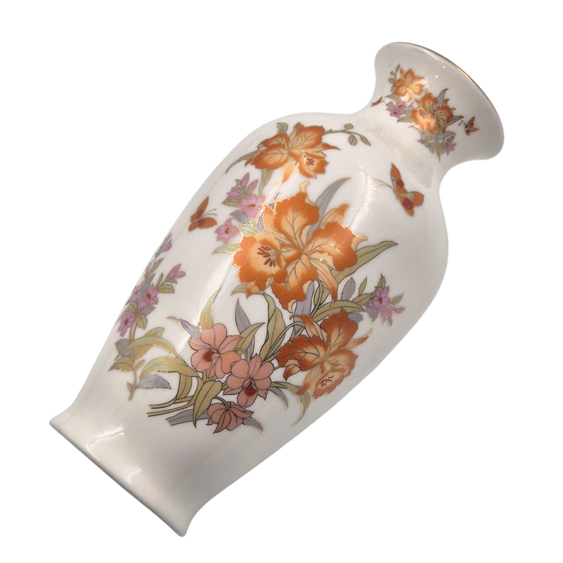 80s 메이토 금채 플로랄 나비 백자 화병 상품이미지4