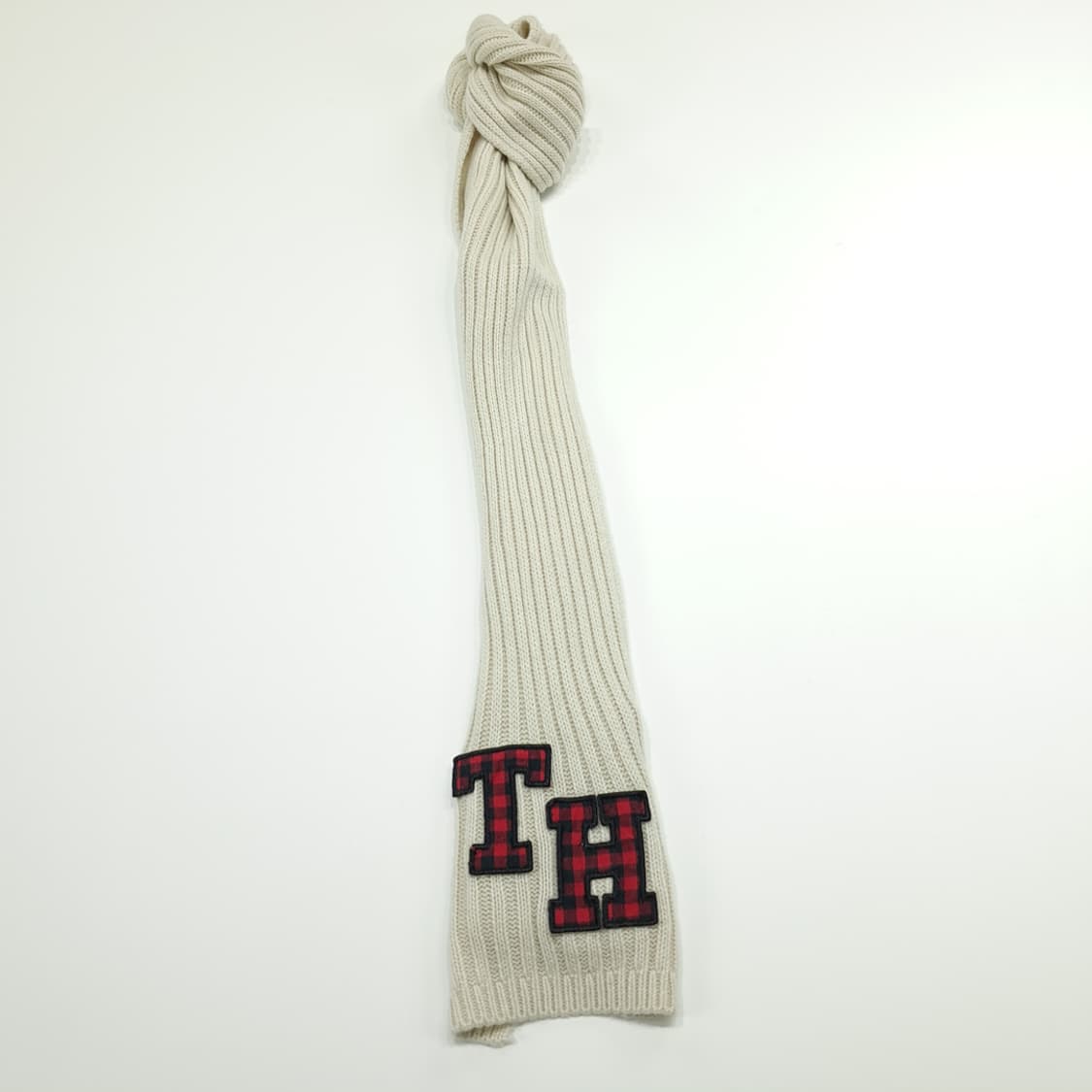 MX301 타미힐피거 아이보리 코튼 리브드 니트 목도리 머플러 상품이미지4