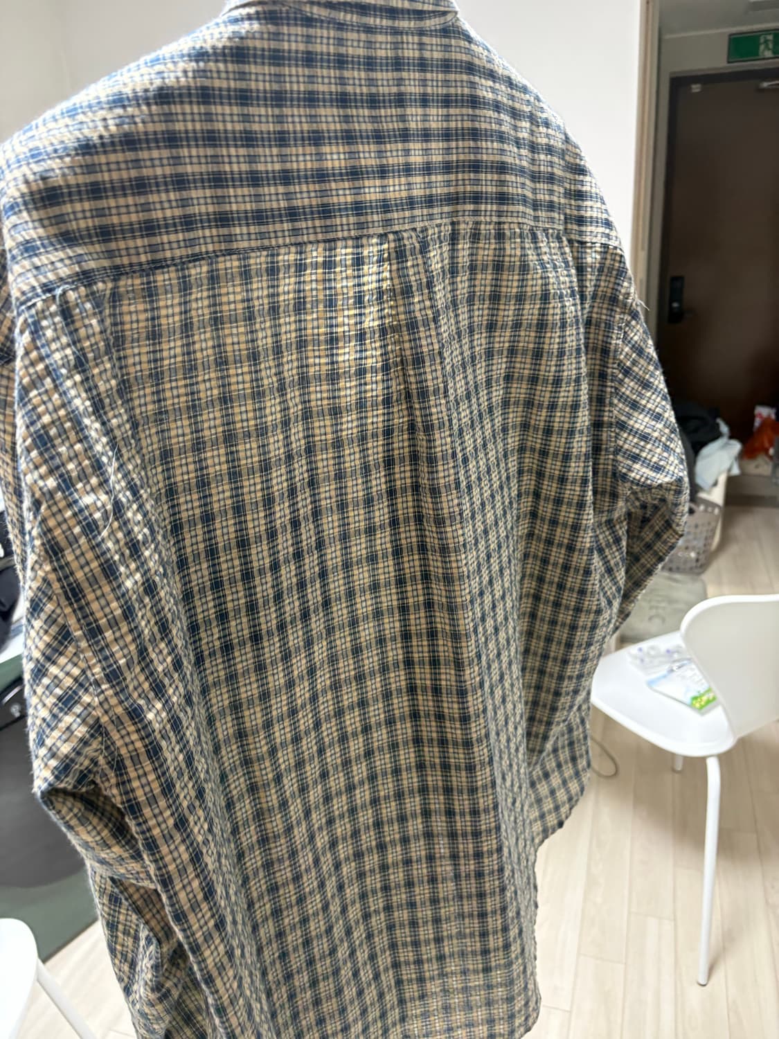 Lepel 오버핏 시어서커 체크 셔츠 L사이즈 상품이미지5
