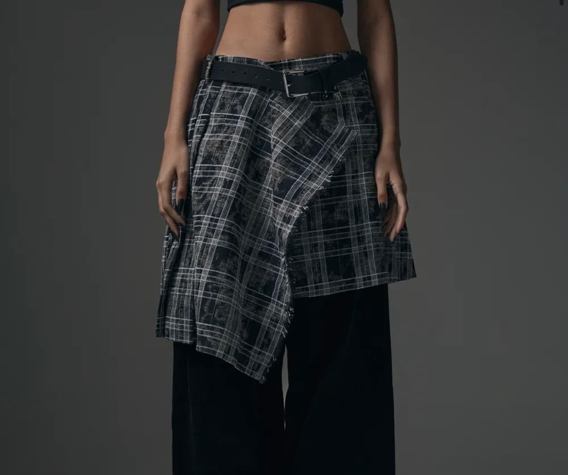 트리밍버드 Spread Check Fringe Set-Up Pleated 상품이미지1