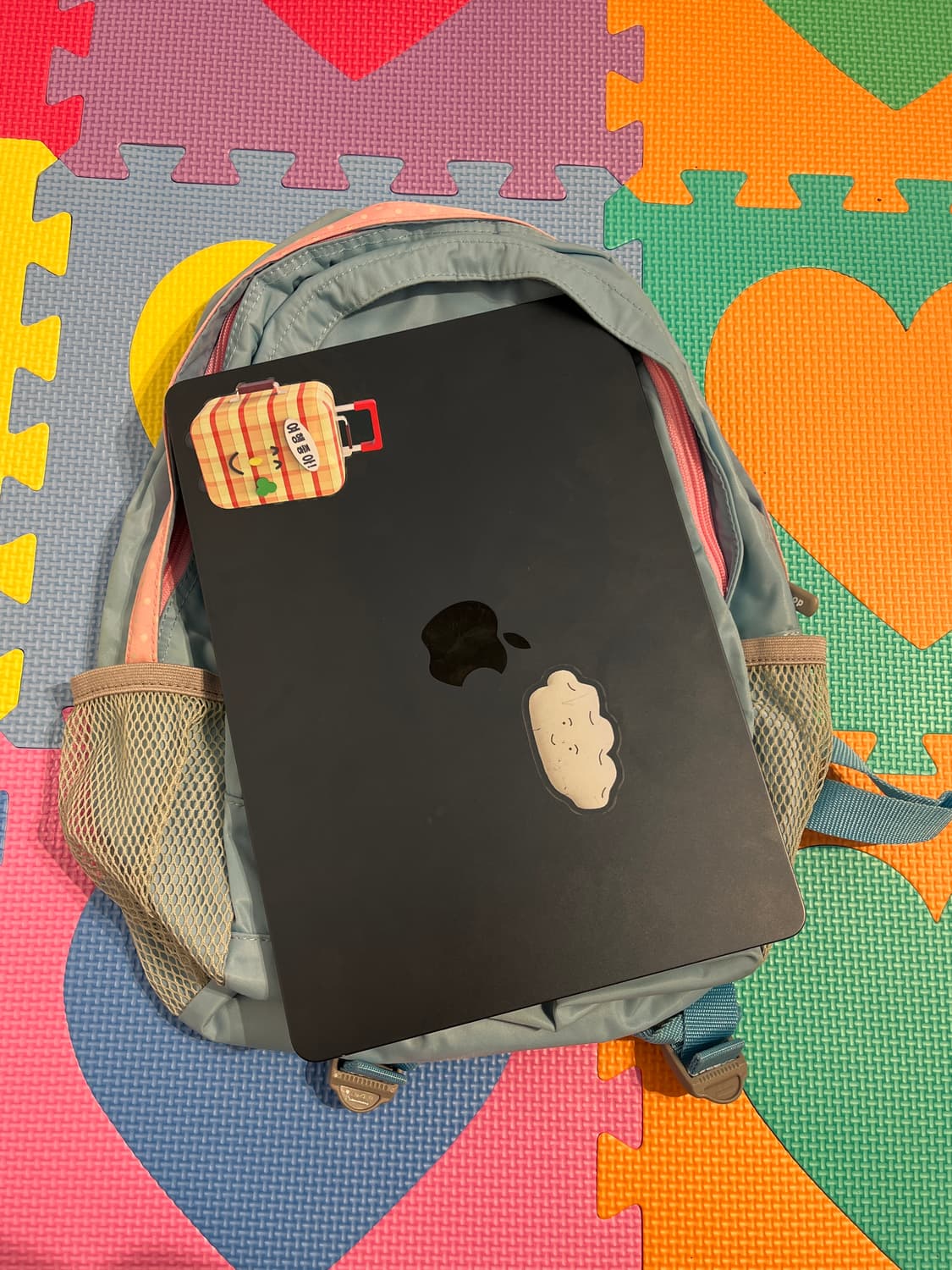 핑크 도트 포인트 블루 백팩 🌀오른쪽 상품이미지6